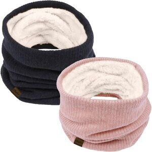 Women's  G-black +pink Scarf Winter Double-Layer Neck Warmer Knit Fleece